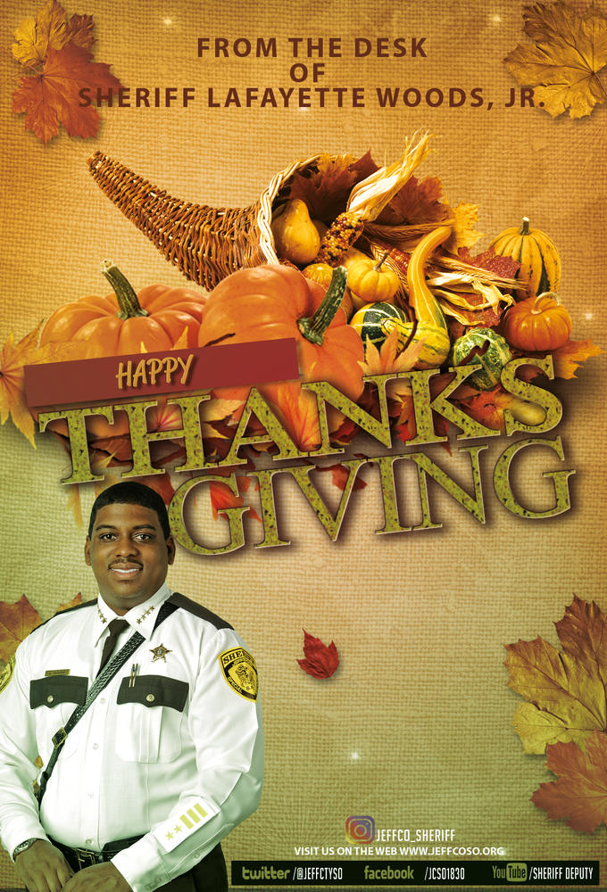 Happy Thanksgiving banner with sheriff woods