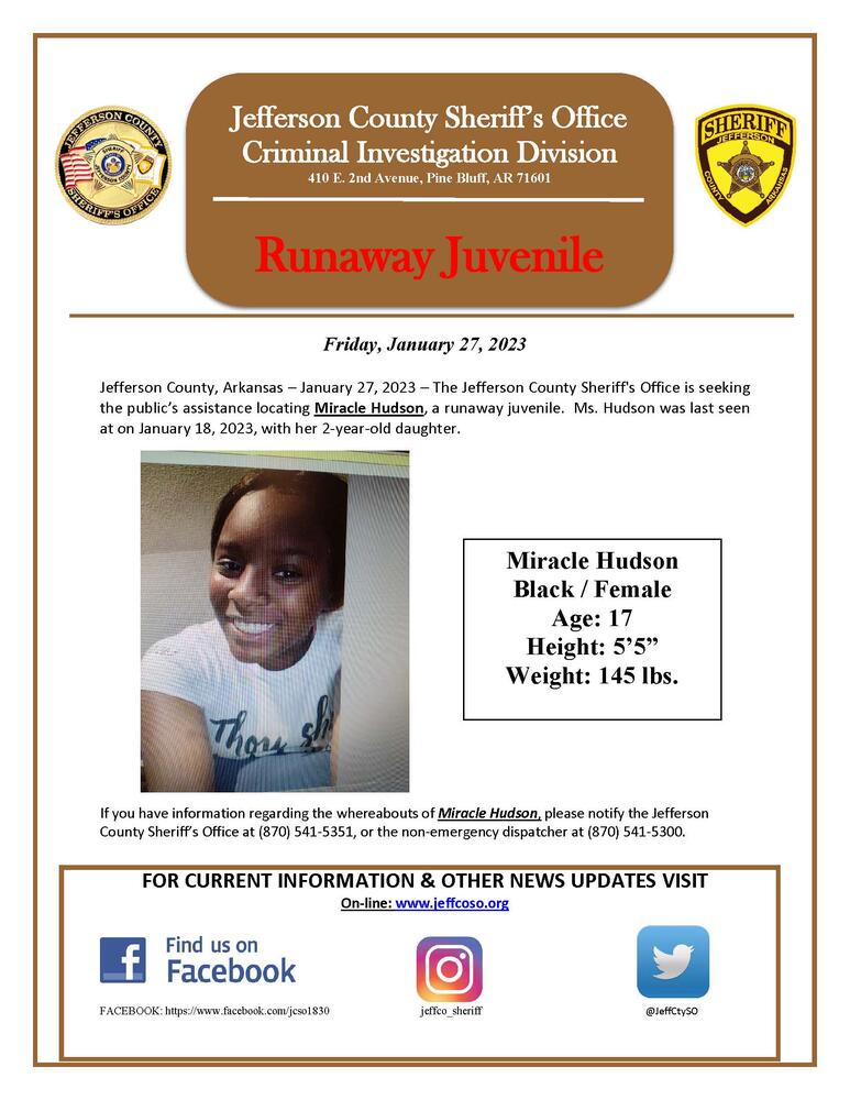 Flyer about the runaway juvenile.